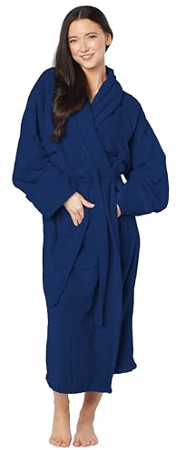 La Maison 100% Egyptian Cotton White Terry Towelling Adults Shawl Collar Bathrobe Dressing Gown Hotel & Spa Quality Dressing Gown for Men & Women (UK, Alpha, One Size, Regular, Regular, Navy)