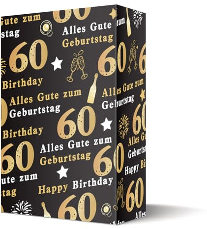 Ovanda Geschenkpapier Schwarz Gold, 60 Happy Birthday Wrapping Paper Jumbo Size 70 * 50cm, 5 Sheets Happy Birthday Paper With, Geschenkpapier Rolle, Geschenk Papier für Girls Boys Women Men Kids