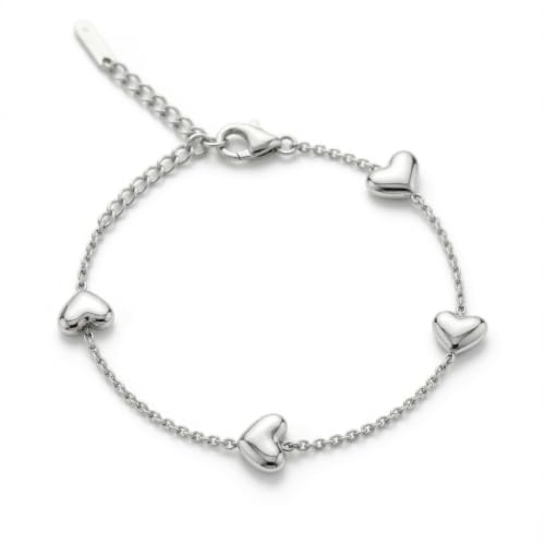 KIANJA Damen Armband – Herz Armband aus Edelstahl mit 4 Herzen – Geschenkidee für Frauen, Freundin, Mutter, Tochter – elegant, verstellbar, nickelfrei