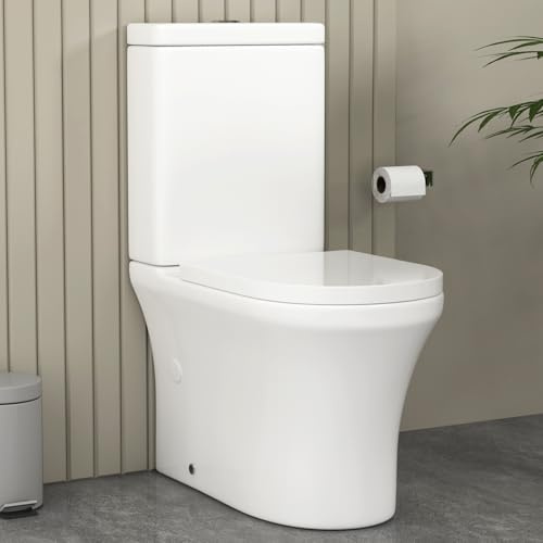 Royal Bathrooms Contemporary Oslo Close Coupled Rimless Toilet with Whirlwind Flush, Dual Flush Cistern, Quick Release Soft Close Seat, White Ceramic D-Shaped Round WC Pan