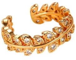 KnBoB Goldene Ringe Damen 585 Echtgold Offen Vintage Blatt Weiß Rund Moissanit Ring Schmuck Gr.47 (15.0)