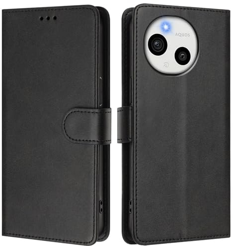 LMFULM® Hülle für Sharp Aquos Sense 10 (6,1 Zoll) PU Leder Case Brieftasche Lederhülle Magnetverschluss Handytasche Stand Ledertasche Flip Cover Holster Schwarz