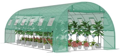 PEILU 18㎡ - Invernaderos de jardín con marco de acero, 3 x 6 x 2 m, HDPE con 12 rejillas de protección contra insectos, ventana y 2 puertas, invernadero de jardín, tienda de invernada para plantas