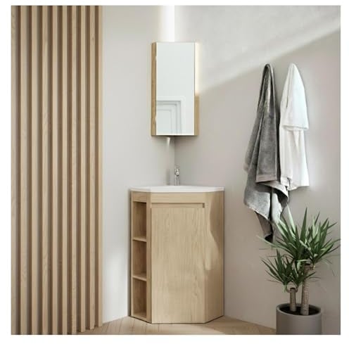 MOB-IN Meuble d'angle sur Pieds Sorrento avec Vasque, Robinet et Armoire de Toilette