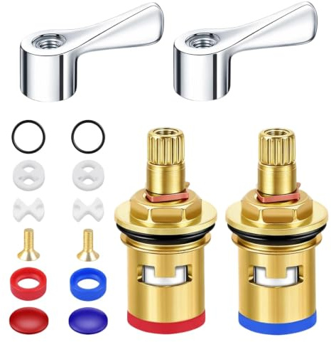 Mixer Tap Cartridge Replacements 2 Sets, 1/4 Turn Tap Valve with Seals & Handles, for Short-Lever Kitchen Bathroom Taps, Effortless Water Control Long-Lasting Performance