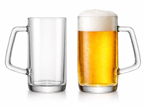 Sixby® Set 2 Stück Bierkrug 0,5 Liter Glas – 500ml Bierglas mit Henkel, schwer & robust – Maßkrug für Bier, Bar & Party - spülmaschinenfest