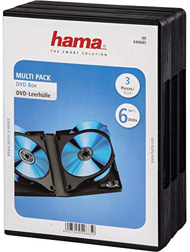 Hama 6 DVD Jewel Case, Pack of 3, Black | Designed to hold 6 CD/DVD's in each case, space saving, ideal replacement for damaged or broken cases
