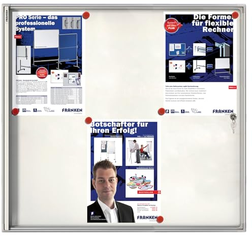FRANKEN Schaukasten X-tra!Line für den Innenbereich, Klapptür, 6x A4, 73 x 68 x 3 cm, weiß, magnetisch, mit Aluminiumrahmen zur Wandmontage, FSA6