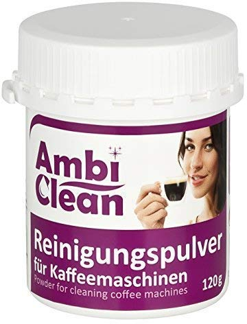 AmbiClean® Reinigungspulver für Kaffeemaschinen | Reiniger mit Aktivsauerstoff für Kaffeevollautomaten | Kaffeefettlöser für Jura, Siemens,Delonghi, Krups, Melitta, Bosch uvm. | 120 g