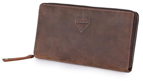 Ratschkatl Portemonnaie Damen Groß Frauen – Handgefertigt mit Reißverschluss + vielen Kartenfächern – Portmonee – Geldbeutel - Wallet - Clutch (Braun)