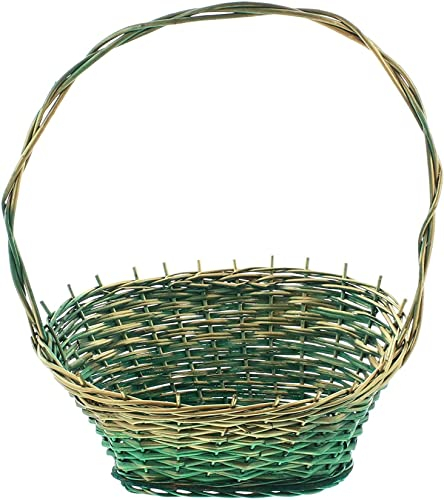 Präsentkorb grün/gold aus Weide in 3 Größen, Geschenkkorb leer, Henkelkorb, Weidenkorb, Buffetkorb aus Korbweide, Flechtkorb zum befüllen (mittel)