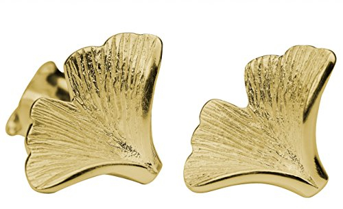SILBERMOOS Damen Ohrstecker vergoldet Blatt Ginkgo matt Sterling Silber 925 Ohrringe