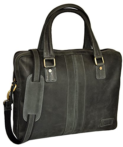 MENZO Lederaccessoires „Jesolo“ Buffalo Vintage Leder, Lederaktentasche, Umhängetasche, Messenger Bag, Businesstasche, Lehrertasche, Überschlagtasche, Notebooktasche (schwarz)