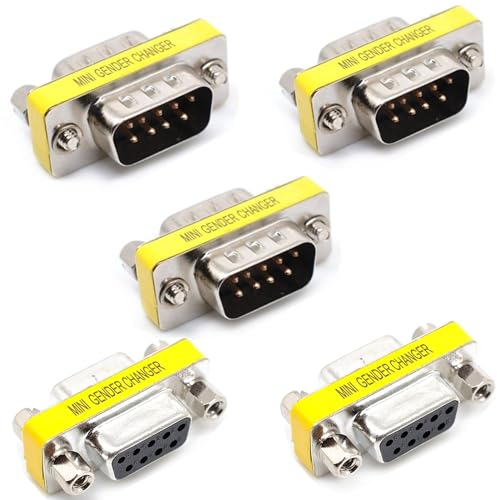 Oiyagai 5 Piezas de Adaptador de Cambio de Género para Cable Serial RS-232 DB9 de 9 Pines (Macho a Hembra)