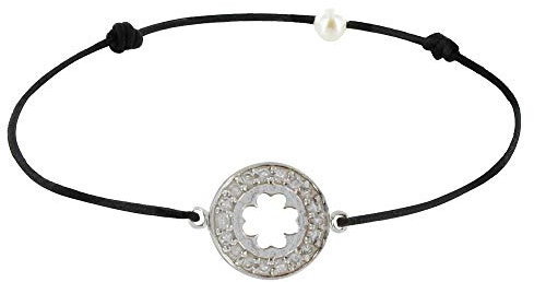 LES POULETTES BIJOUX - Silber Armband Link Medaille Glück und Strass - Schwarz