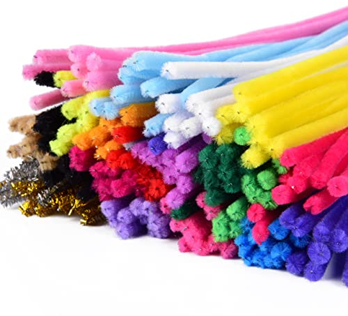ewtshop® 200 Stück Pfeifenreiniger DIY Pfeifenreiniger Set, farbig sortiert, Biegeplüsch für Kinder zum Basteln und Dekorieren,Chenilledraht, 18 Farben + Gold und Silber