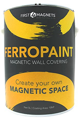 FIRST4MAGNETS FerroPaint® Charcoal Magnetic Paint for Walls, Bedroom, Office, Kitchen, Playroom, Classroom, DIY and Renovation - 5 Litre - 2 Tins