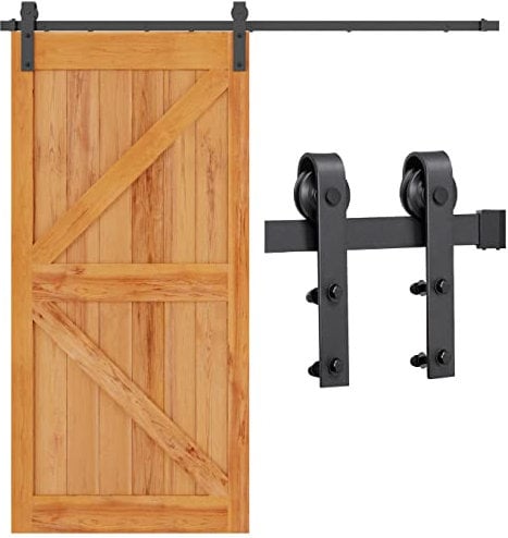 Yaheetech 200cm Barn Door 6.6 FT Sliding Door Track Hardware Closet Track Kit Steel J Shape Hanger for Single Wooden Gate Interior Gate W/Up to 101cm Width & 35-45mm Thickness Weight Limit 100kg