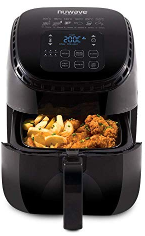NuWave – Brio 3L Heißluftfritteuse | | Familiengröße, 3 Liter Fassungsvermögen, gesundes ölfreies Kochen mit innovativer Luftstrom-Technologie und einfacher digitaler Steuerung & Timer, Schwarz