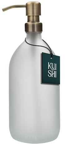 Kuishi 1000ml White Matte Glass Soap Dispenser with Gold Stainless Steel Pump - Refillable BPA-Free Hand Soap Dispenser - Shampoo and Conditioner Dispenser for Kitchen & Bathroom