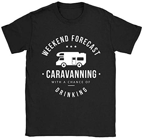 Caravanning Forcast Mens T-Shirt Large Black Gift for Dad Grandad Camping Caravan Funny