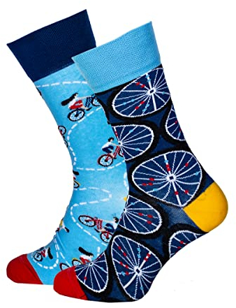 Many Mornings - Mismatched Socken - Lustige Socken Unisex - Socken Fahrradmotiv - Geschenkidee - Design: The Bicycles - Made in EU - 43-46