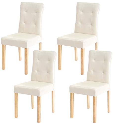 Mendler 4er-Set Esszimmerstuhl HWC-E58, Stuhl Essstühle, MVG-Zertifiziert - Kunstleder Creme, helle Beine