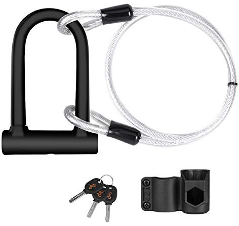 JGRZF Bike U Lock Heavy Duty High Security D Shackle with 4FT/1.2M Steel Flex Cable for Bikes, Bicycle,Motorbikes, Motorcycles,Folding Bike