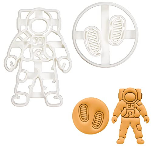 ensemble de 2 emporte-pièces sur le thème de l'espace (motifs: empreintes de pas d'astronaute et astronaute de l'espace), 2 pièces