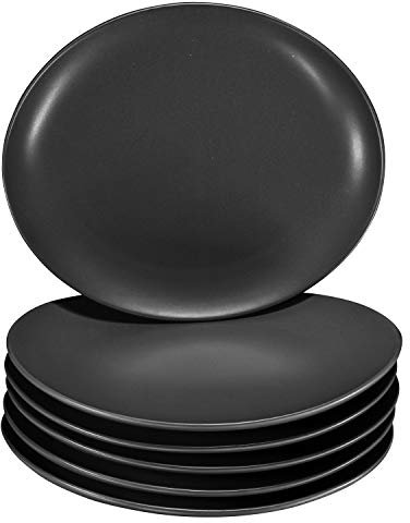 Bruntmor Vorspeisen-Teller-Set, elegant, matt, 27,9 cm, rund, gebogen, Keramik, Restaurant, Weihnachten, Essteller, Servierteller, geriffelt, Dessertteller, Weihnachtsgeschirr in schwarzer Farbe.