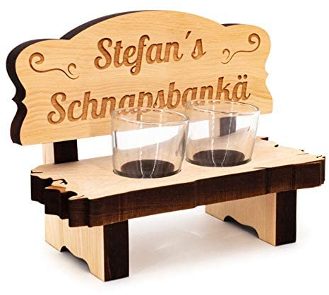 sagl.tirol Zirbenholz Schnapsbank mit Gravur und Schnapsgläser [100% Natur] Lustige Geschenkidee I personalisierte Geschenke Männer I Geburtstagsgeschenk für Männer (mit eigener Gravur)