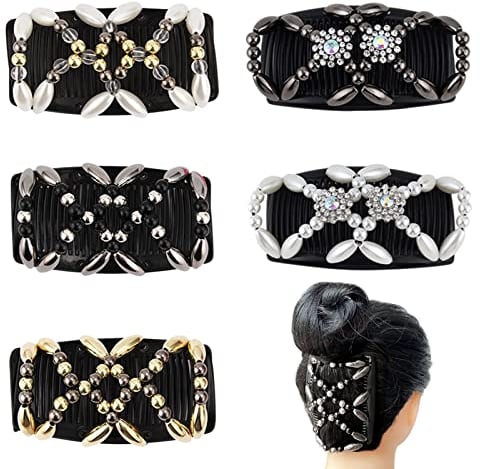 besbomig 5 Stücke Haarspange Stretch Haarkamm Elastisch Haar Klammern Dehnbar Kamm Haarnadeln für Damen Mädchen - Doppel Steckkamm Haarklamm Haarschmuck Damen DIY Haar Styling Werkzeug