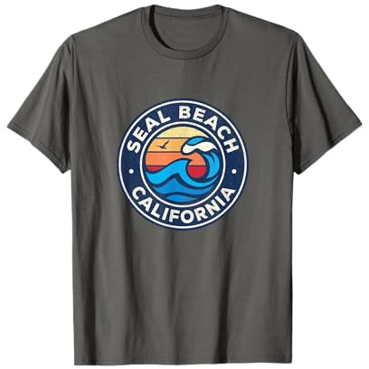 Seal Beach California CA Vintage Nautical Waves Design T-Shirt