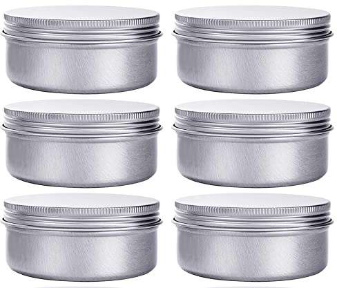 6 Ounce Aluminum Cans 180 mL Screw Lid Metal Storage Tins Containers for Storing Spices, Candies, Lip Balm, Candles, 6 Pcs.