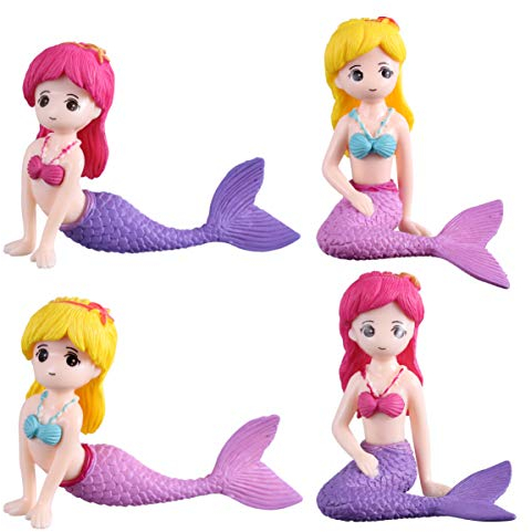4Pcs Mermaid Cake Topper Set, Cupcake Decorations Cartoon Cake Decor for Kids, Happy Birthday Cake Topper Kit for Party Supplies Baby Shower (Random Pattern)