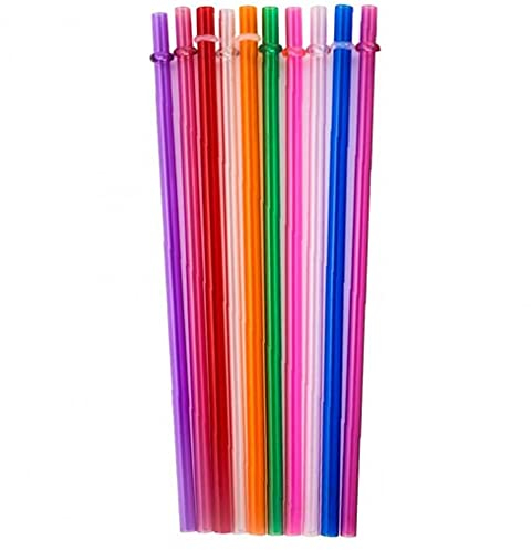 Ruluti 10 pièces en Plastique Dur Potable réutilisable Straws en Arc-en-Couleurs de Paille avec Brosse de Nettoyage Couleur aléatoire pour Les Parties