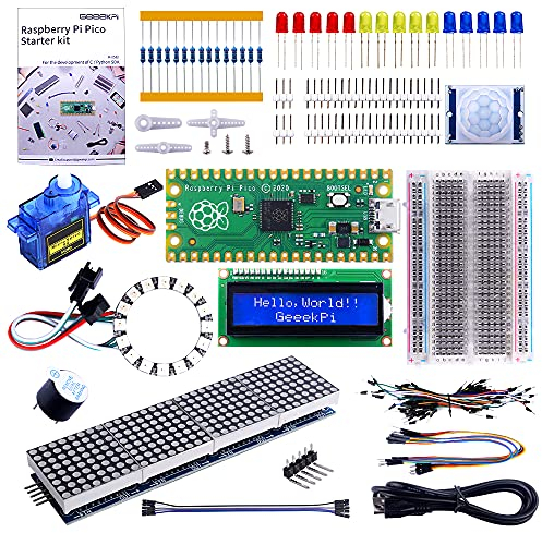 GeeekPi Raspberry Pi Pico Basic Starter Kit avec Raspberry Pi Pico breadboard, Header, Module LCD I2C 1602, MAX7219 8 x 32 Matrix RGB 4In1 pour Les débutants et l'ingénieur Logiciel Raspberry Pi