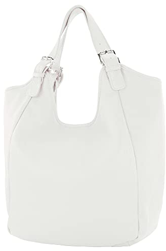 modamoda de T227 Damen Shopper Schultertasche Leder Large handmade in Italy, Farbe:Weiß