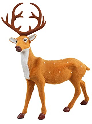 Weihnachten Elk Plüsch Simulation Deer Neujahr Dekoration, Weihnachten Rentier-Figuren Tier Ornament Miniaturwald Tiere Figuren Simulation Stehender Hirsch Elch Dekoration für Weihnachts Party Favors