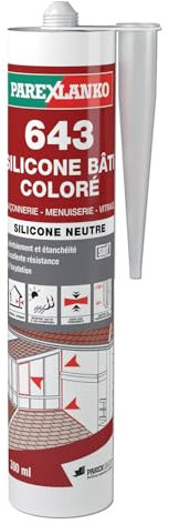 PAREXLANKO - Mastic silicone - 643 Silicone Bâti Coloré Pierre - Jointoiement et l'étanchéité du bâtiment - Joints de menuiserie, de dilatation, de vitrage - Intérieur et extérieur - 300ml