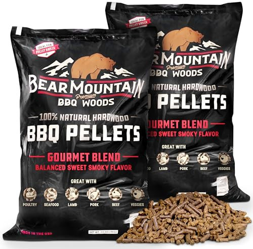 Bear Mountain Lot de 2 sachets de granulés pour fumer les barbecues, mélange gastronomique fumé de bois dur à faible humidité, pour rôtir à l'air