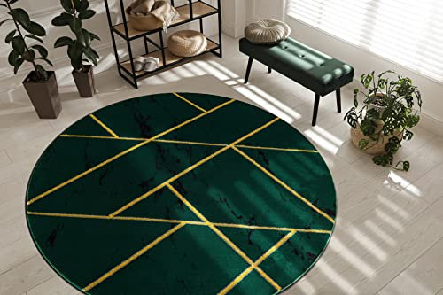 rugsx Exklusiv Emerald Teppich Glamour, stilvoll, Marmor, Geometrisch flaschengrün/Gold Kreis 160 cm
