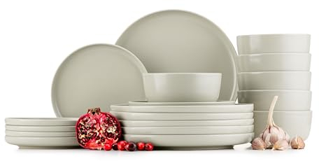Konsimo. Geschirrset 6 Personen - VICTO Teller Set Modern 18 Teilig - Tafelservice & Geschirrsets - Kombiservice 6 Personen - Steingut Service für Familie - Geschirr Beige - Plates - Essgeschirr