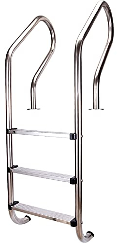 AWJ Swimming Pool Escalator, 304 Stainless Steel with 3-Layer Anti-Slip Ladder, Indoor and Outdoor anticorrosive Swimming Pool Steps, no Embedded/Silver / 52×58×150cm (Silver 52×58×150cm)