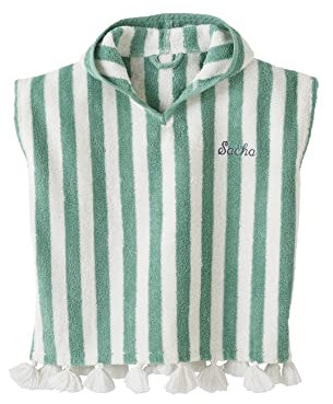 Vertbaudet Baby Badeponcho grün/weiß gestreift 86/98