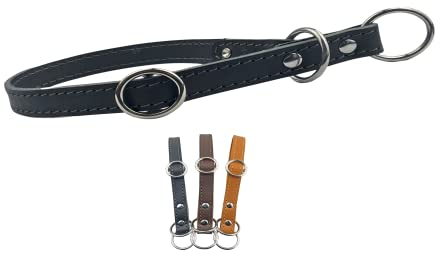 Zugstopp Hundehalsband, Lederhalsband, schwarz, XXL - 65cm mit Zugbegrenzung, Dressurhalsung, Zugstopper, einstellbar, robust, wetterfest, Leder