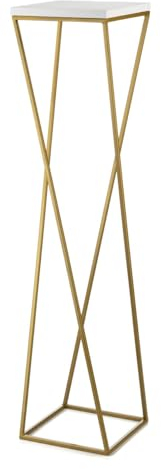 HowHomely Blumenständer Metall 100 cm Hoch - Blumenhocker mit Weiß MDF-Platte auf Gold Ständer - Pflanzenständer im Loft-Stil für die Innendekoration