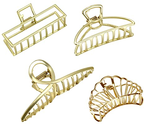 BELICOO 4 Stücke Haarklammer Metall, große Haarklammern Banane Haarspange Starke Halt Haarspange Clips, Haarspange Clips Haarzubehör für Frauen und Mädchen (Metallic)