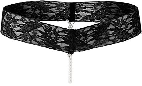 Sharplace Spitze Perlen String Panties, Damen Crotchless Perlen Tanga, Damen Lingerie Tanga, Frauen Ouvert Höschen Unterhose, Dehnbare Passform, Einheitsgröße Taillenumfang 60-90cm, Schwarz, M