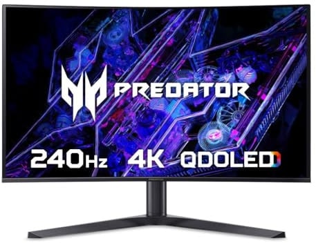 Acer Predator UM.JXXEE.X02 Monitor PC 80 cm [31.5] 3840 x 2160 Pixel 4K Ultra HD QD-OLED Nero (80cm 31.5 INCH Curved 1700R ZeroFrame OLED UHD 240Hz 16:9 0.03ms[GTG] 1000nits 2xHDMI[2.1] 2xDP Type-C M